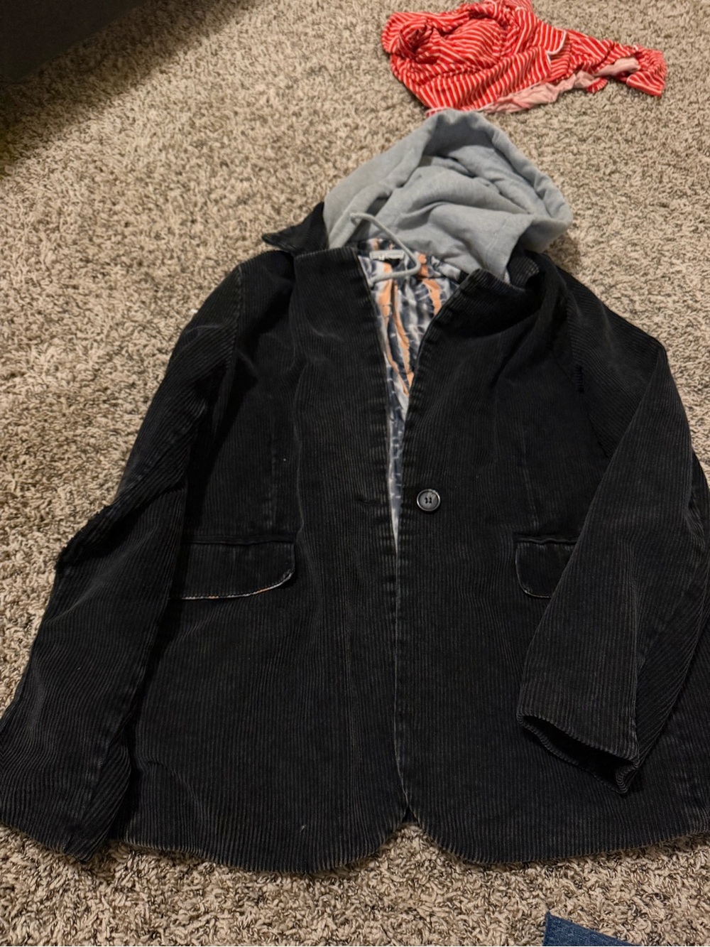 Black Corduroy Mens Blazer Jacket with Hooded Liner